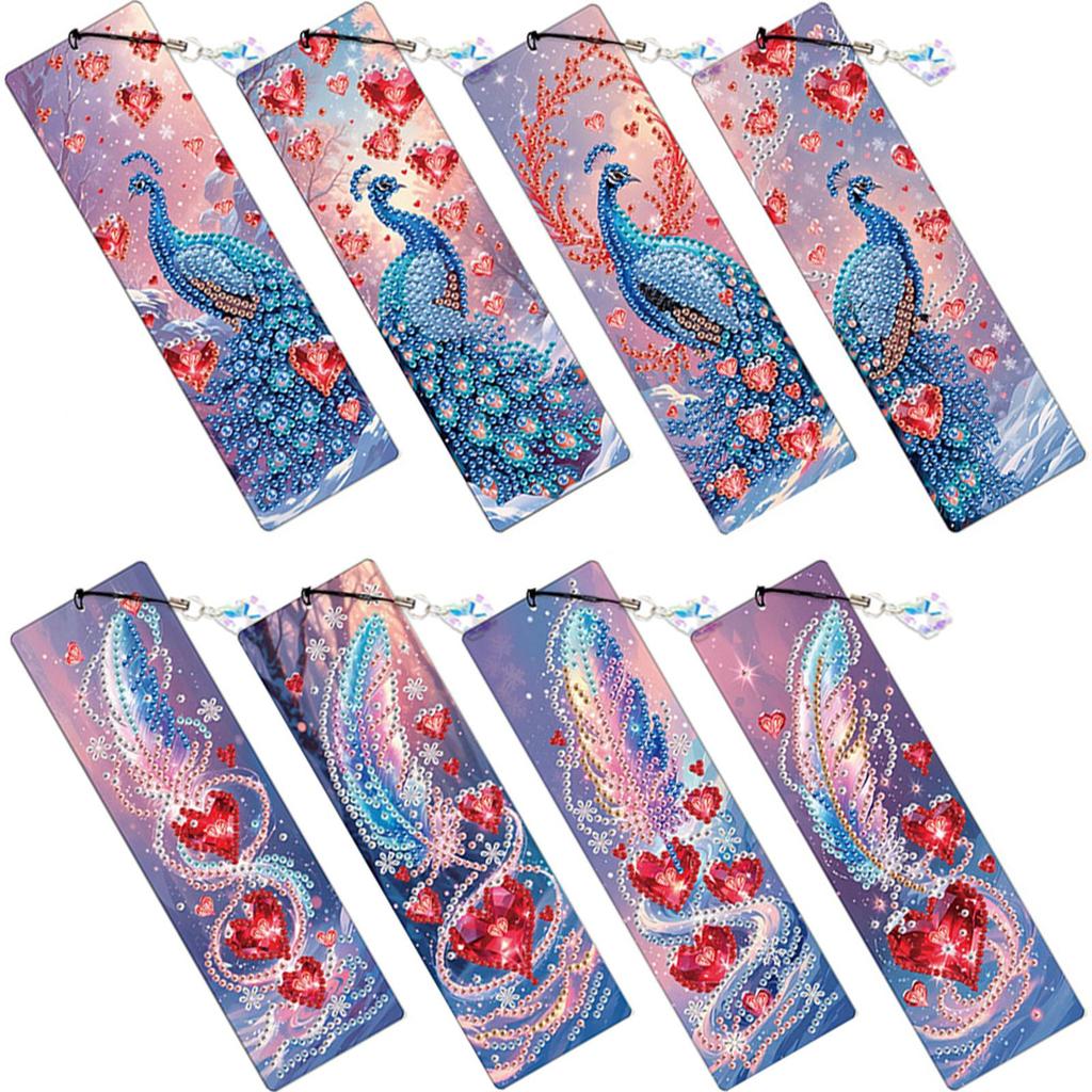 8Pcs Colored Patterns DIY Diamond Bookmark Art Projects Irregular Shaped Diamonds for Readers Home Office Book Decor & Gift Idea