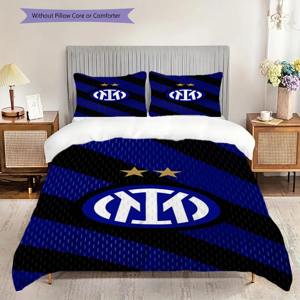 Set da tre pezzi Display Emblema Inter (1 * copripiumino + 2 * federa, senza nucleo) Copripiumino e federa 2D piatti, morbidi e confortevoli