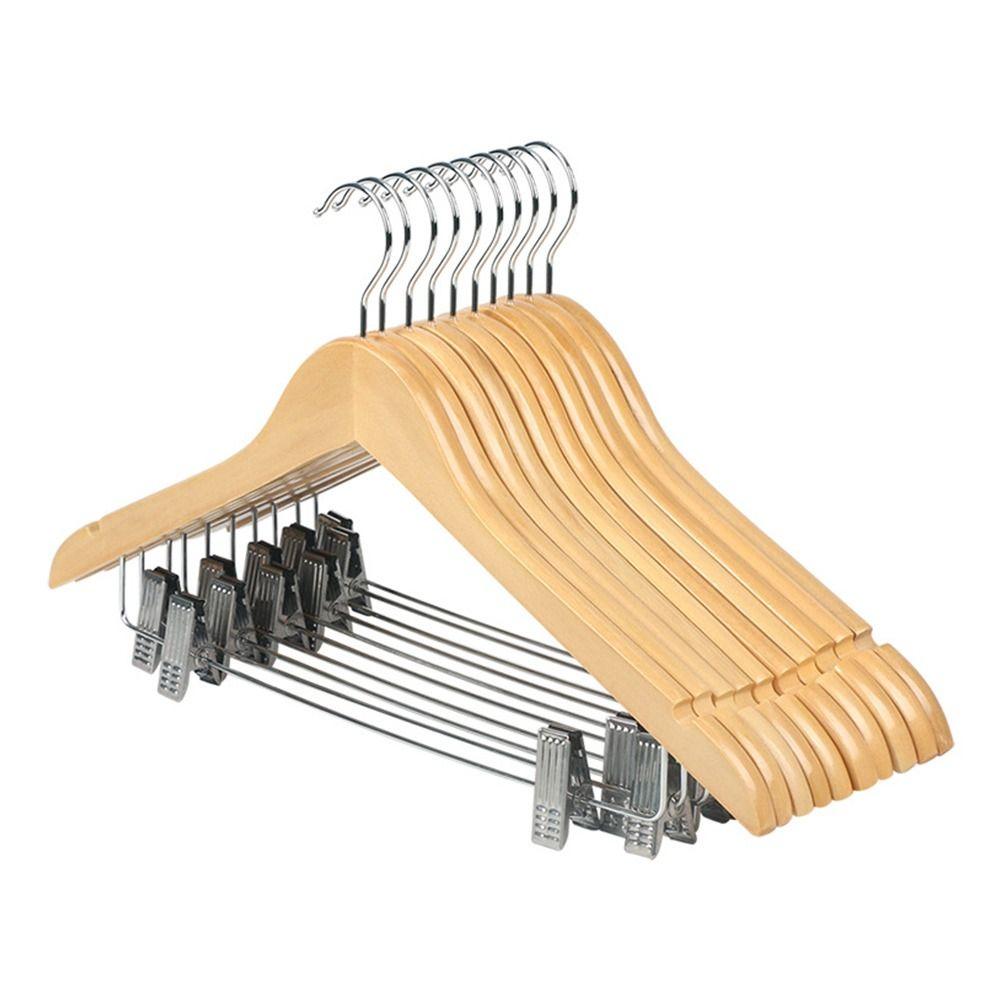 2PCS Trendy Solid Wood Clothes Rack Non Deformable Luxury Closet Storage Hook with Clip Household High-quality Clothes Hanger