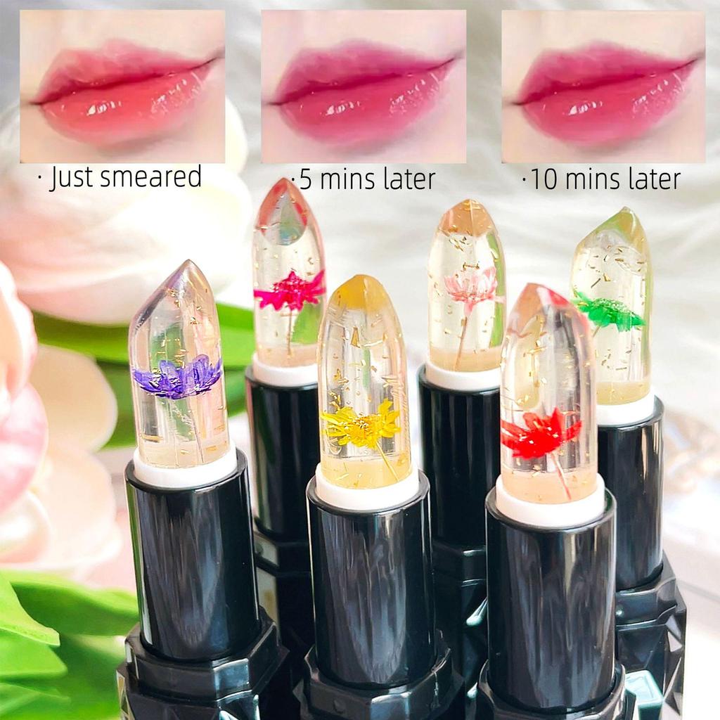 Mirisist Black Tube Color-Changing Jelly Lipstick: Long-Lasting, Non-Stick, Temperature-Sensitive, Moisturizing Flower Lip Balm.