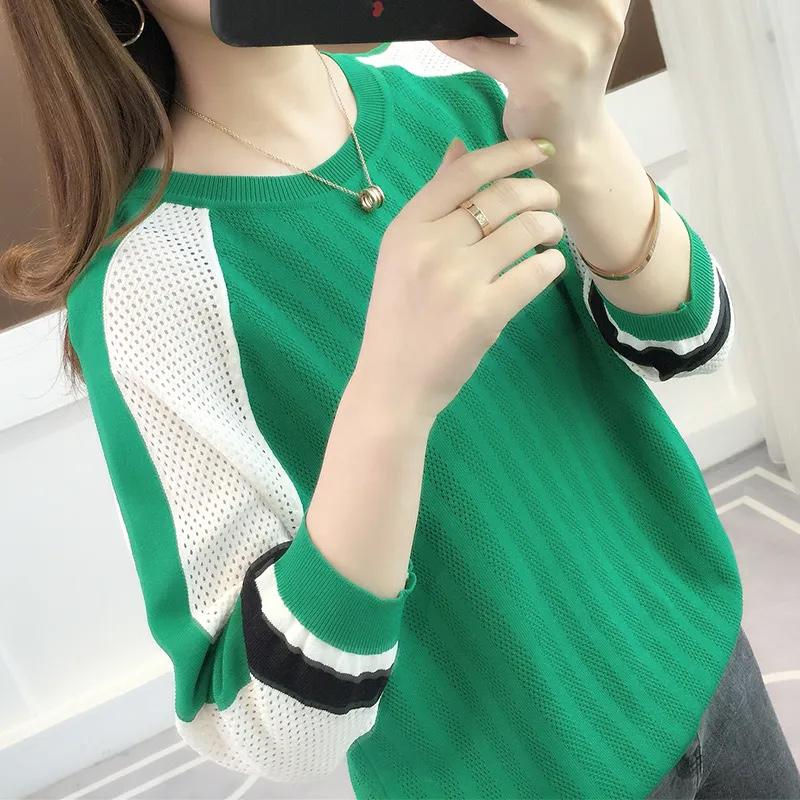Hollow Sweater Hollow Knitted Thin Ice Silk Bottoming Shirt Women's Loose Four Seasons Long-sleeved Top