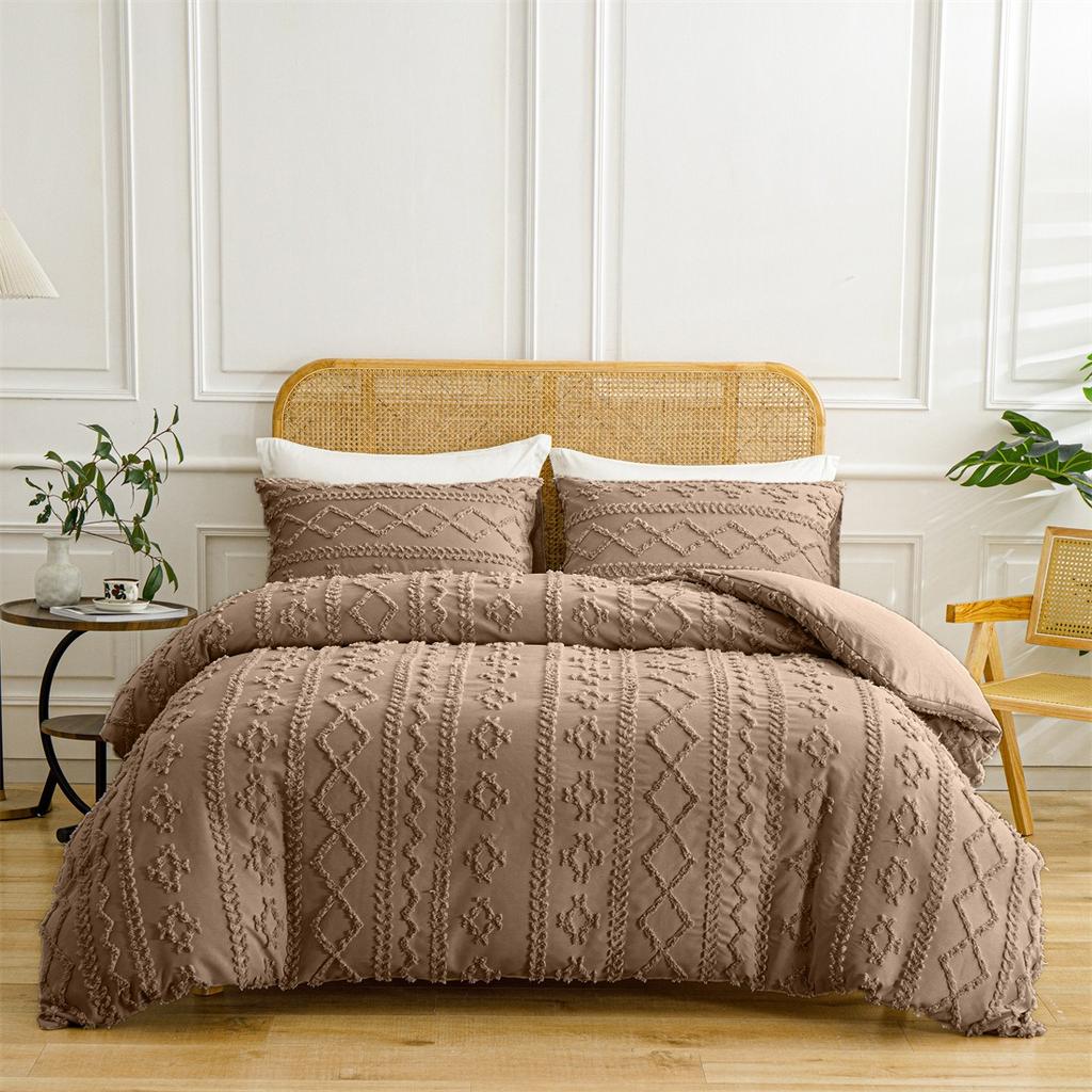 Soft and Warm Solid Color Bohemian Cut Flower Three Piece Set Includes 1 or 2 Pillowcases in Multiple Sizes for Winter Bedding