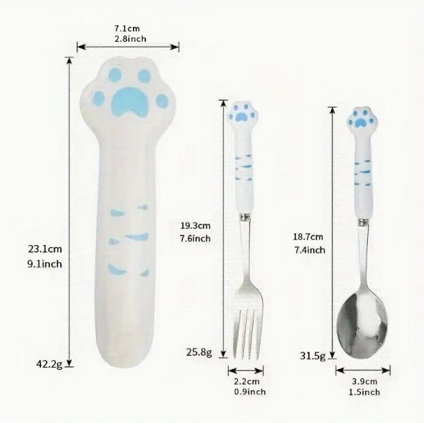 1PC Cute Cat Paw Cutlery Set Stainless Steel Fork Spoon With Storage Box Dinnerware Tableware Silverware Lunch Bento Accessories