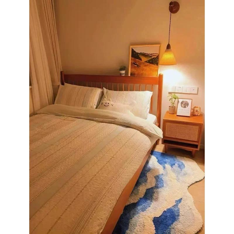 Thick Flocking Ocean Wave Rug Non Slip Rubber Back Washable Acrylic Floor Mat For Bedroom Bathroom Beach House Decor