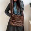 1pcs Imitation Mink Leopard Print Tote Bag One-shoulder Bag Fur Bag Large Capacity Crossbody Bag Plush Bag Student Bag