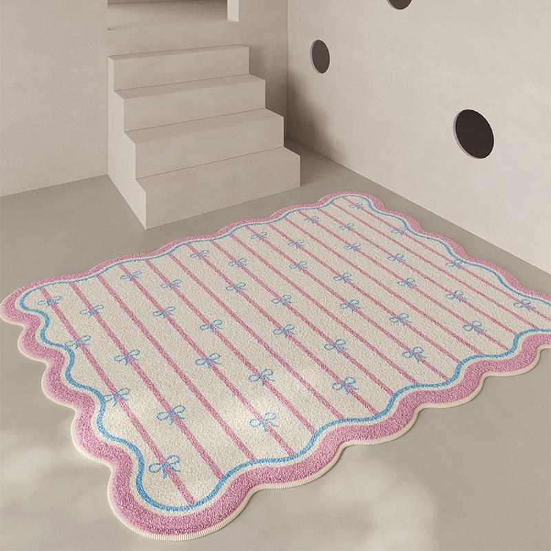 

Bow Print Carpet Living Room Coffee Table Mat Girls Bedroom Bedside Carpet Easy To Maintain and Resistant To Dirt 40*60cm