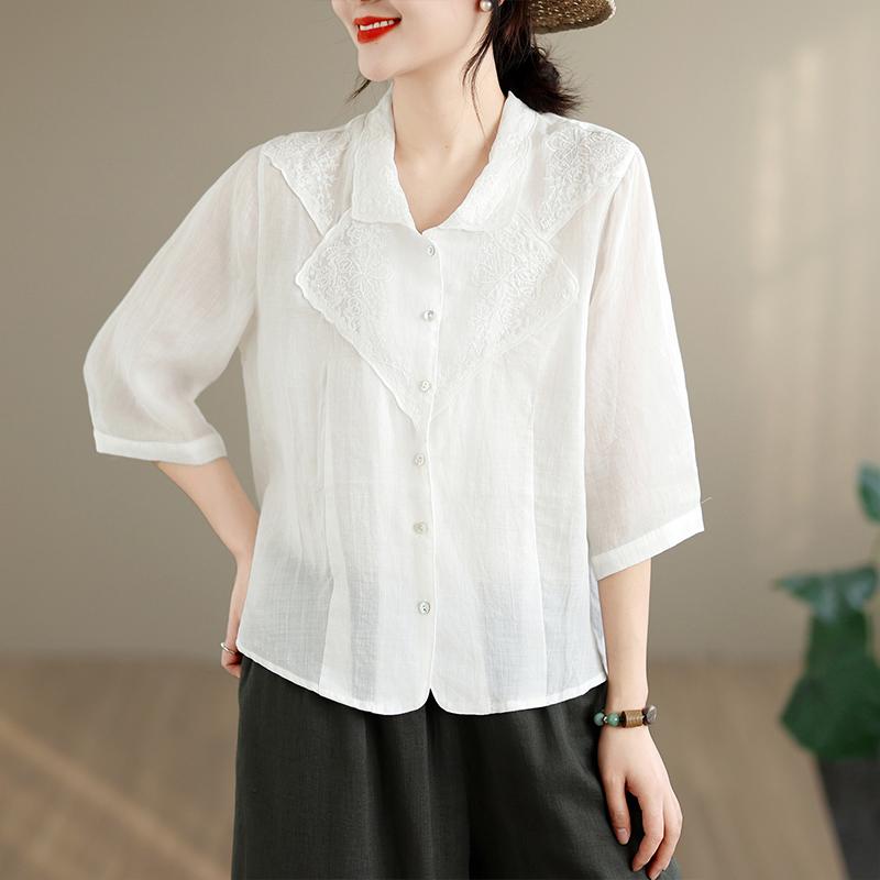 DIMANAF 2026 Plus Size Summer Women Blouse Shirts Tunic Oversize Loose Casual Cotton Lady Tops Tees Embroidery Floral Solid