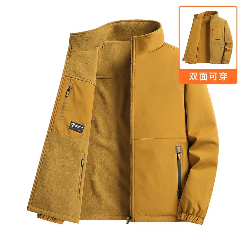 Double-sided jacket men's fleece autumn and winter fleece jacket outdoor mountaineering sports casual stand-up collar fleece top