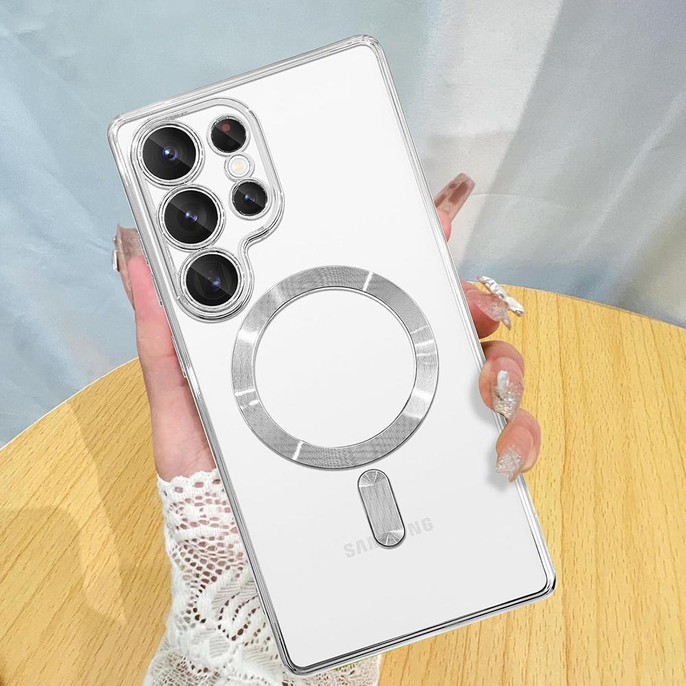 Starke magnetische Magsafe-Hülle für Samsung Galaxy S25 EDGE S24 S23 S21 FE S22 Ultra Plus Luxuriöse Beschichtung Silikon Weiche Klare Hülle
