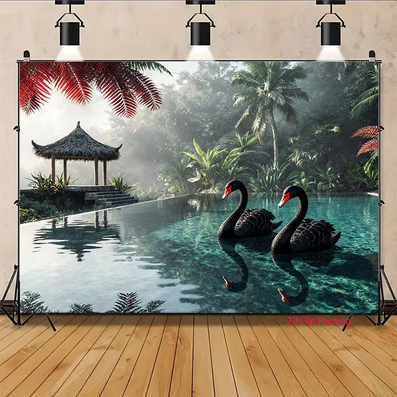 2D Nature Landscape Black Swan Background Cloth Decor