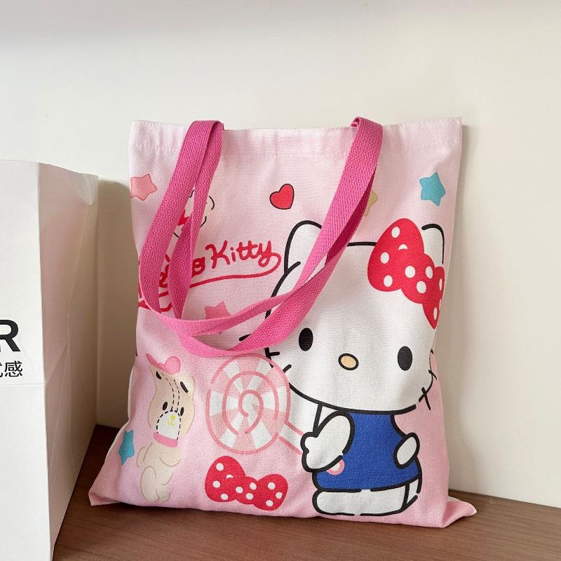 Cartoon student canvas bag cute animation large capacity book shoulder shopping bag tutoring bag versatile handbag
