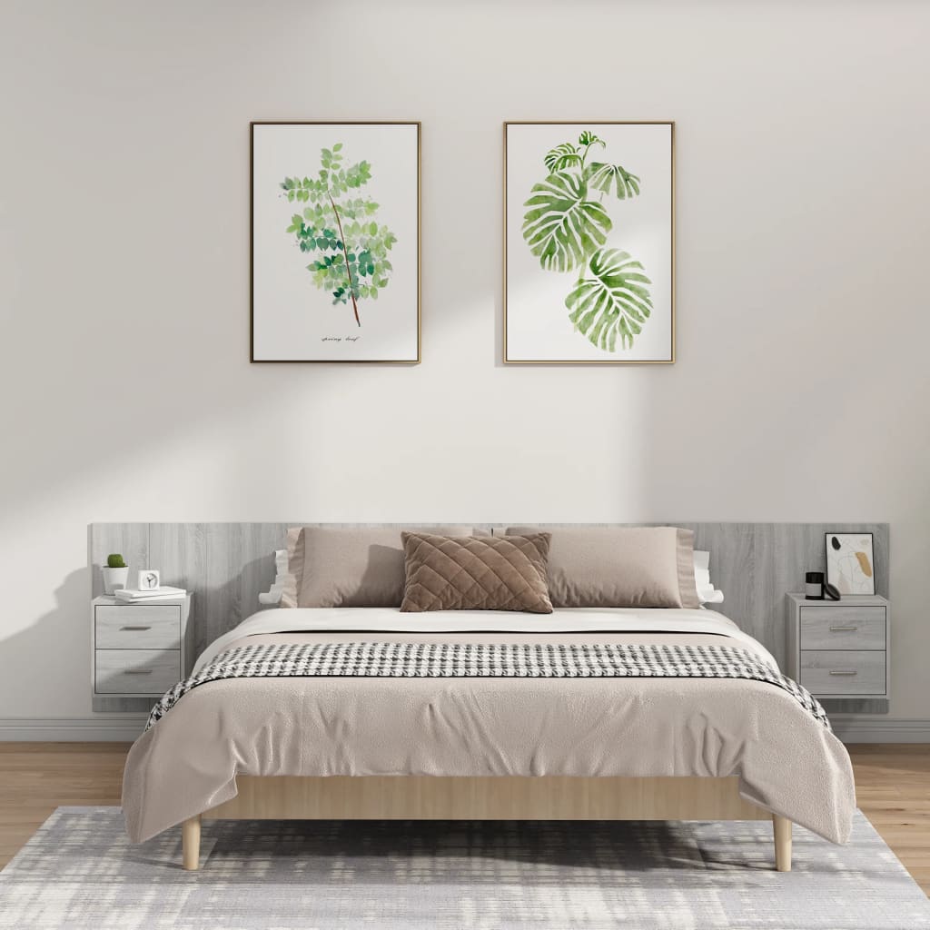 Headboard with Nightstands Grey Sonoma Particleboard