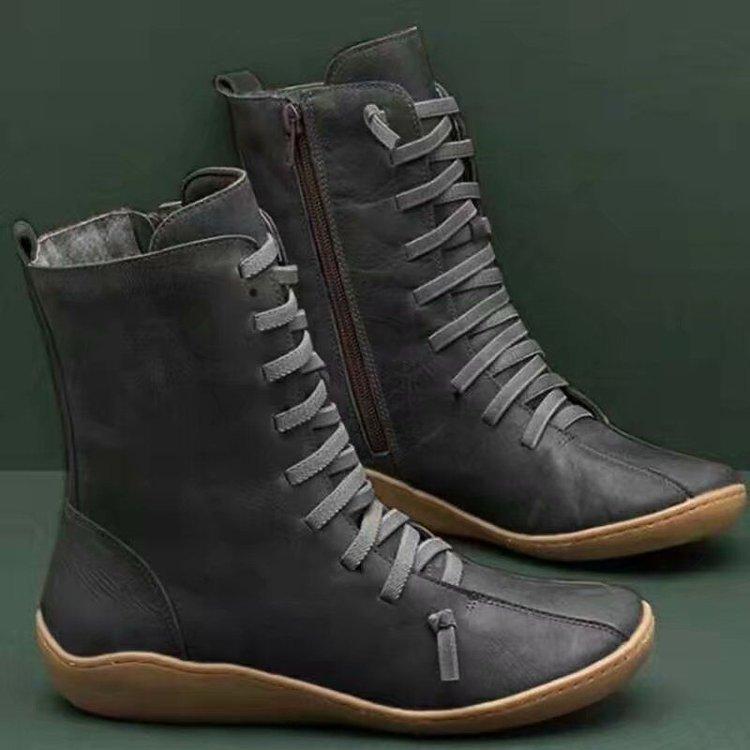 

Foreign trade large size European and American fashion medium boots women s shoes large size lace-up flat heel flat bottom casual leather boots 43 43 чорний