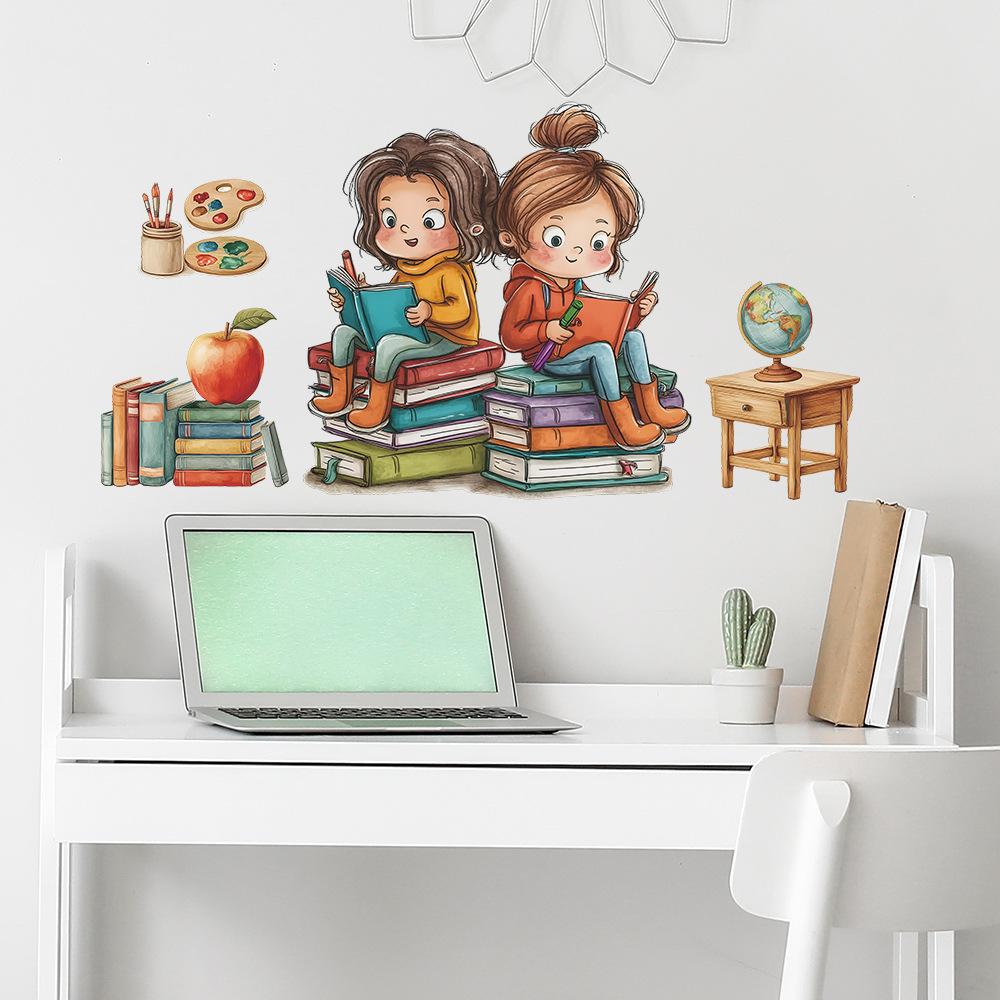 Cartoon Reading Girl Bedroom Living Room Study Home Beautification and Decoration Wall Stickers
