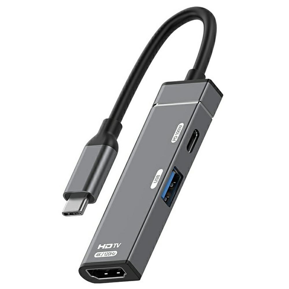 

3 in 1 Type-C to HDMI + USB + Type-C Adapter 4K 120Hz Audio 100W PD Charging OTG Converter A