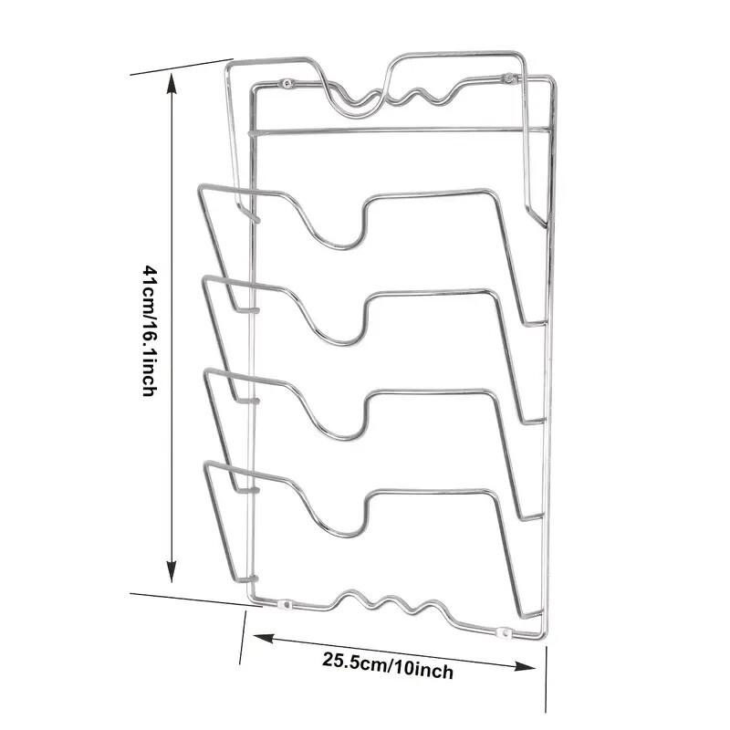 

Многослойная настенная прочная металлическая стойка для хранения крышек от кастрюль, кухонный органайзер для специй, кастрюль и кухонной утвари серебряный