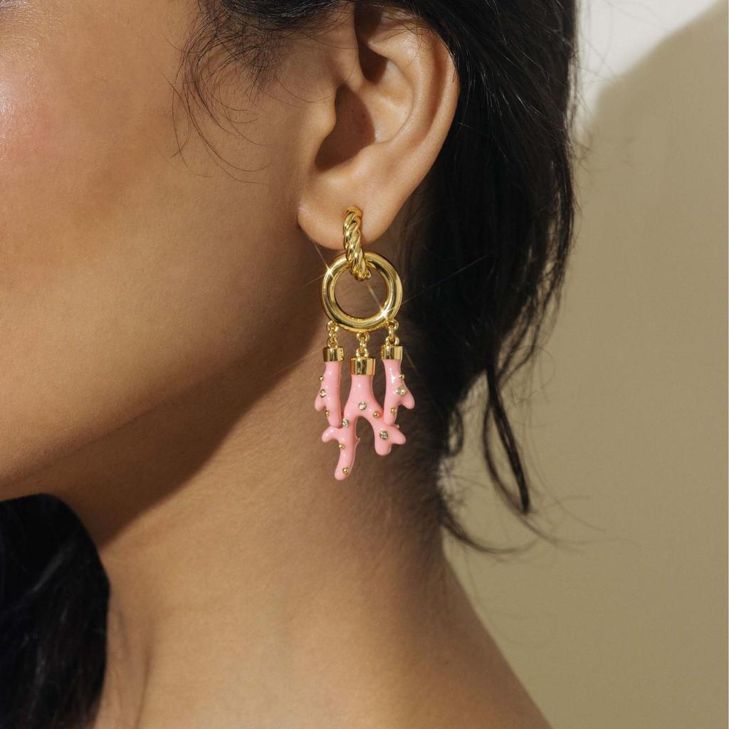 Ocean Series: Gold-Plated Pink Coral Stud Earrings, Stainless Steel