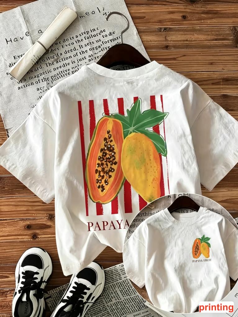 T-shirt Grafica Frutto Papaya a Strisce Colorate Maglietta Casual Rilassata per Unisex Unisex Viaggio Quotidiano Vacanza Look alla Moda da Strada