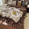 French Retro Lace Linen Bedding Set: Skin-Friendly Duvet Cover & Fitted Sheet
