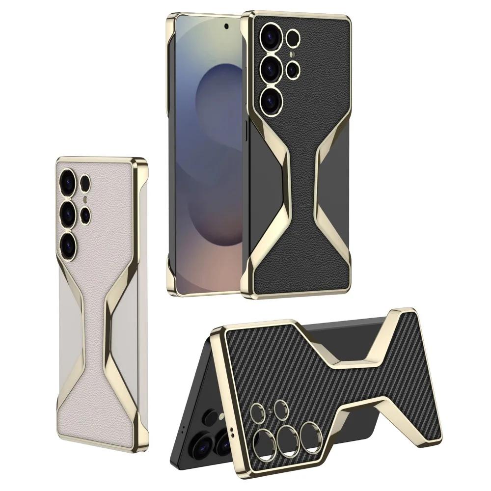 Electroplate Leather Galaxy S25 Ultra Phone Case for Samsung Galaxy S25 Ultra  Plating Plastic Hard Shell Protective Back Cover