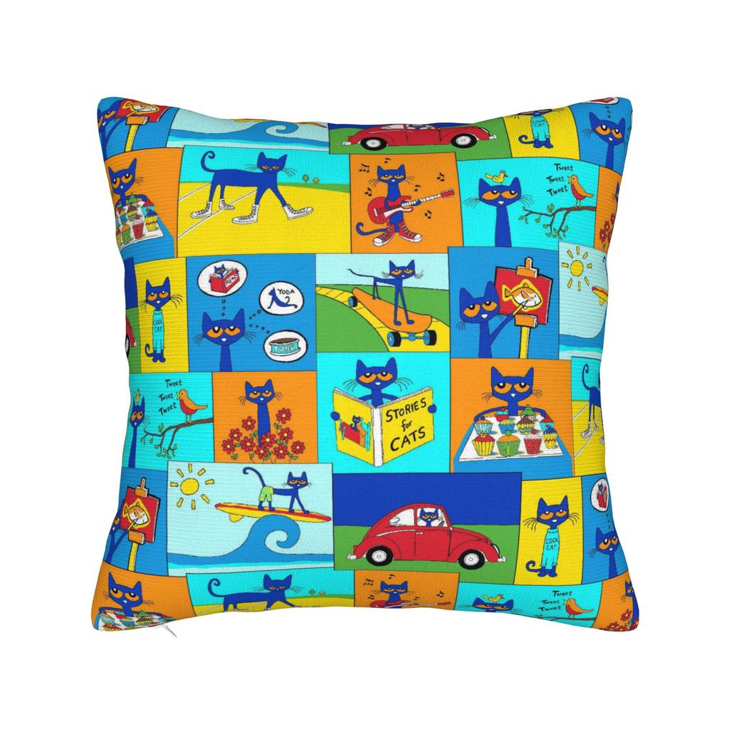 Pete the Cat Square Pillow Case Cool Kitten Cushion Covers Creative Zipper Decorative Pillowcase for Seat 45x45cm