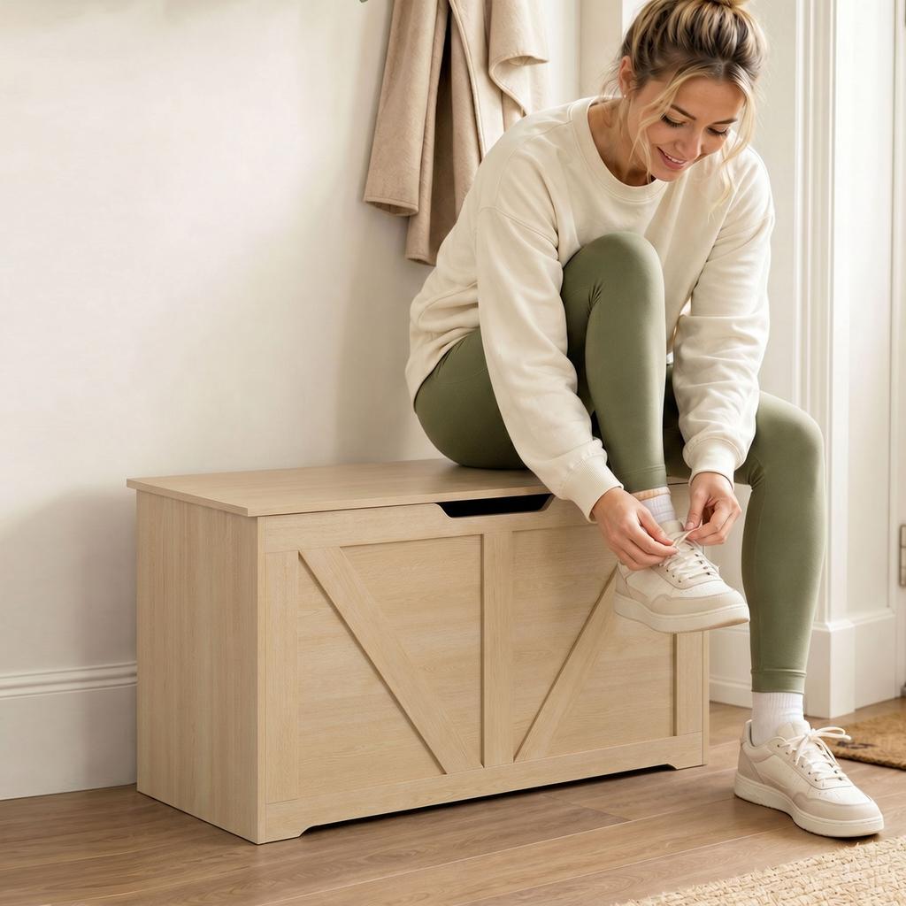 100L Storage Chest w/ Safety Hinge 80 x 40 x 45 cm Nature Wood