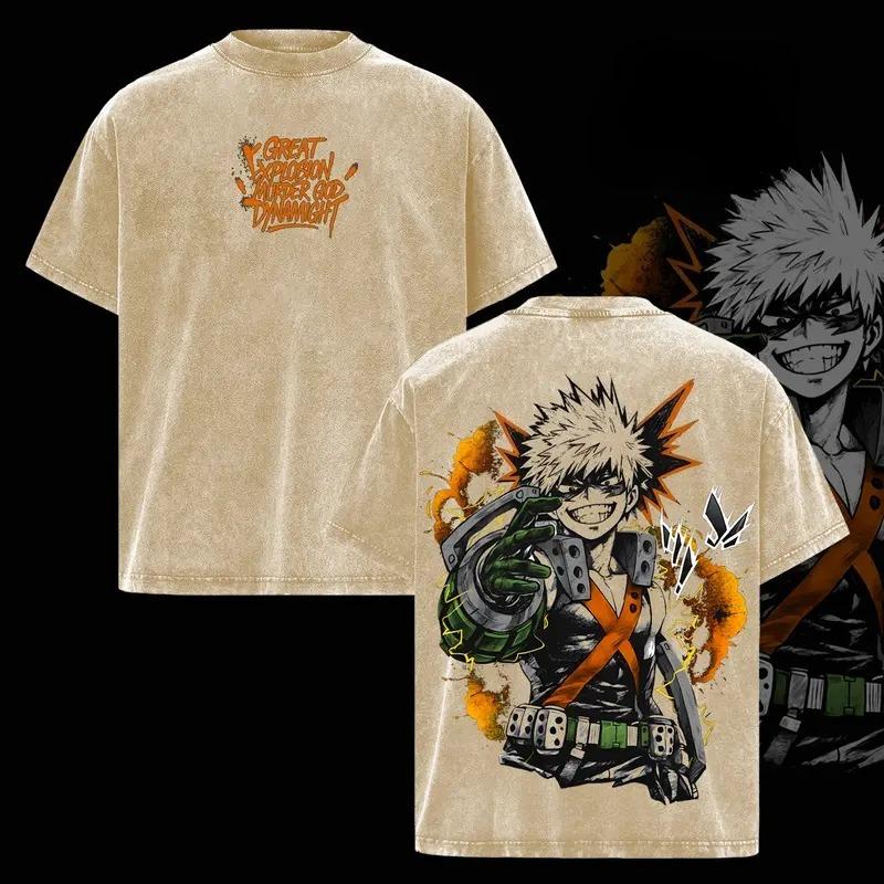 Bakugou Katsuki My Hero Academia Graphic T Shirt Men Women Cotton Tshirts Vintage Washed Tee Harajuku Male Oversized T-shirt