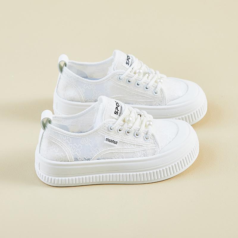 Nové letní bílé boty pro studentky, silná podrážka, zvýšené, síťované, prodyšné, ležérní, streetový styl