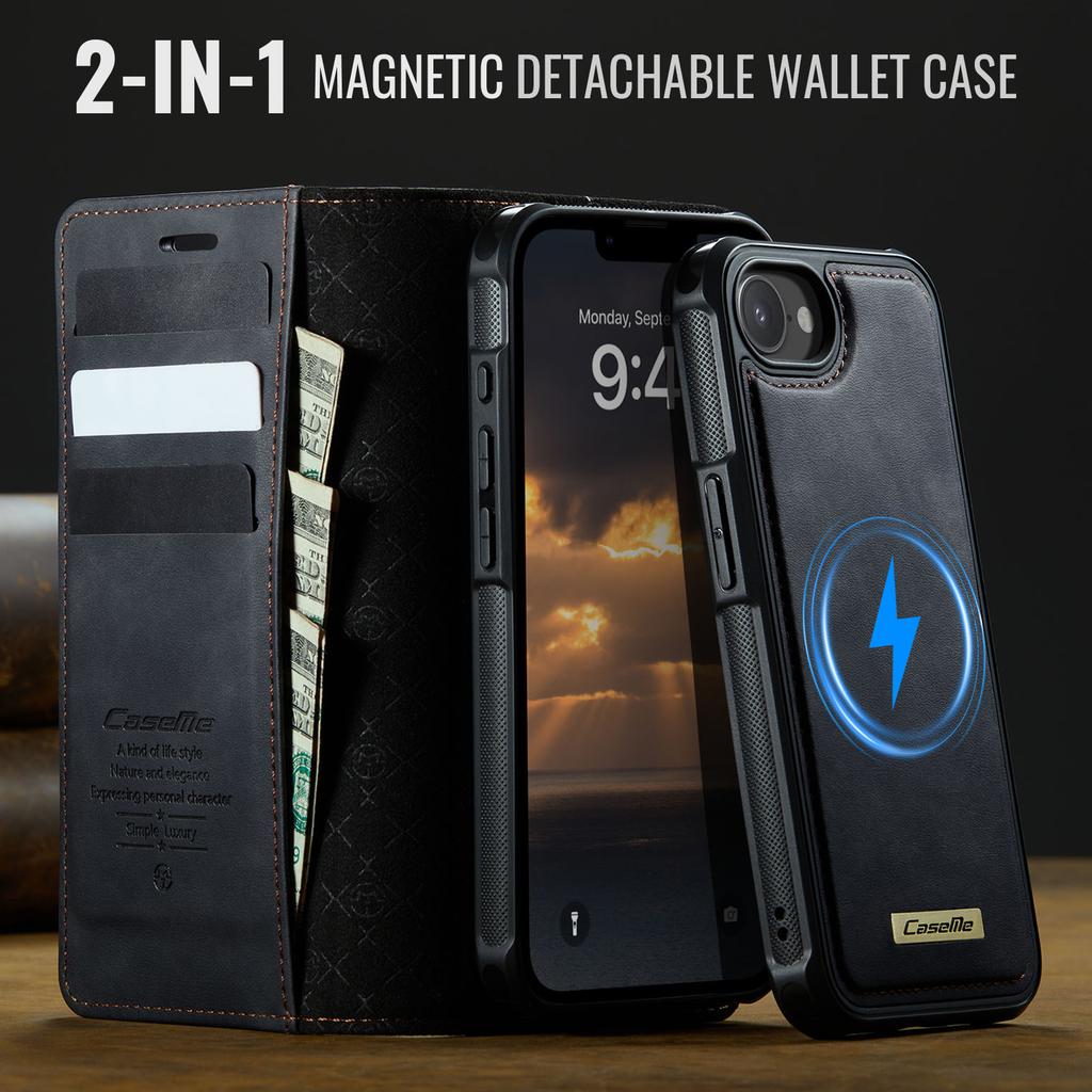 For iPhone 16e Case CASEME C49 Compatible with MagSafe RFID Blocking Detachable Wallet Leather Phone Cover