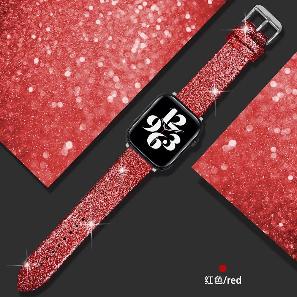 Glänzendes Armband Für Apple Watch Armband 44mm 40mm Ultra 49mm 41mm 42-38-45mm Glitzer Leder Schlaufenarmband iWatch Serie 8 7 6 5 4 3 SE