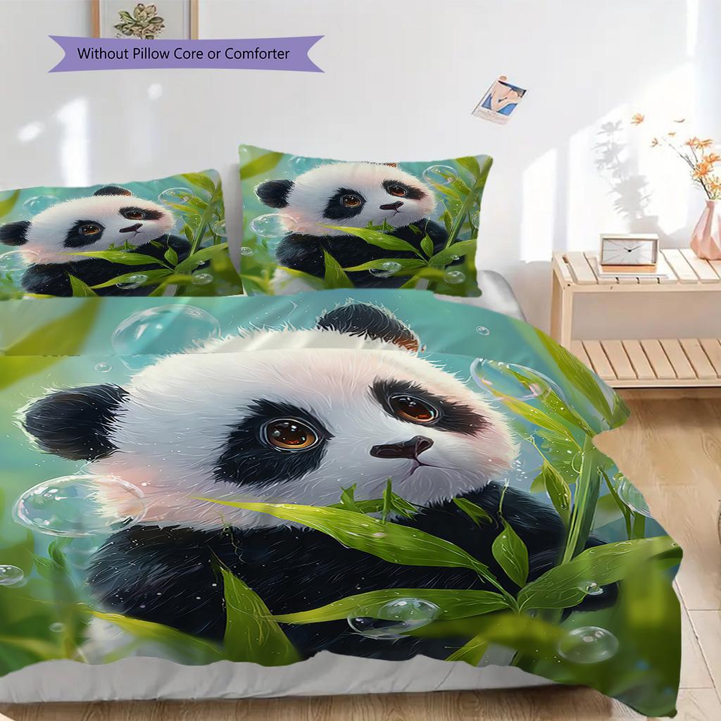 Panda Pattern Bedding Quilt Set Quilt Cover Pillowcase Home Decoration Birthday Gift (1 * duvet cover + 2 * pillowcase, without core)