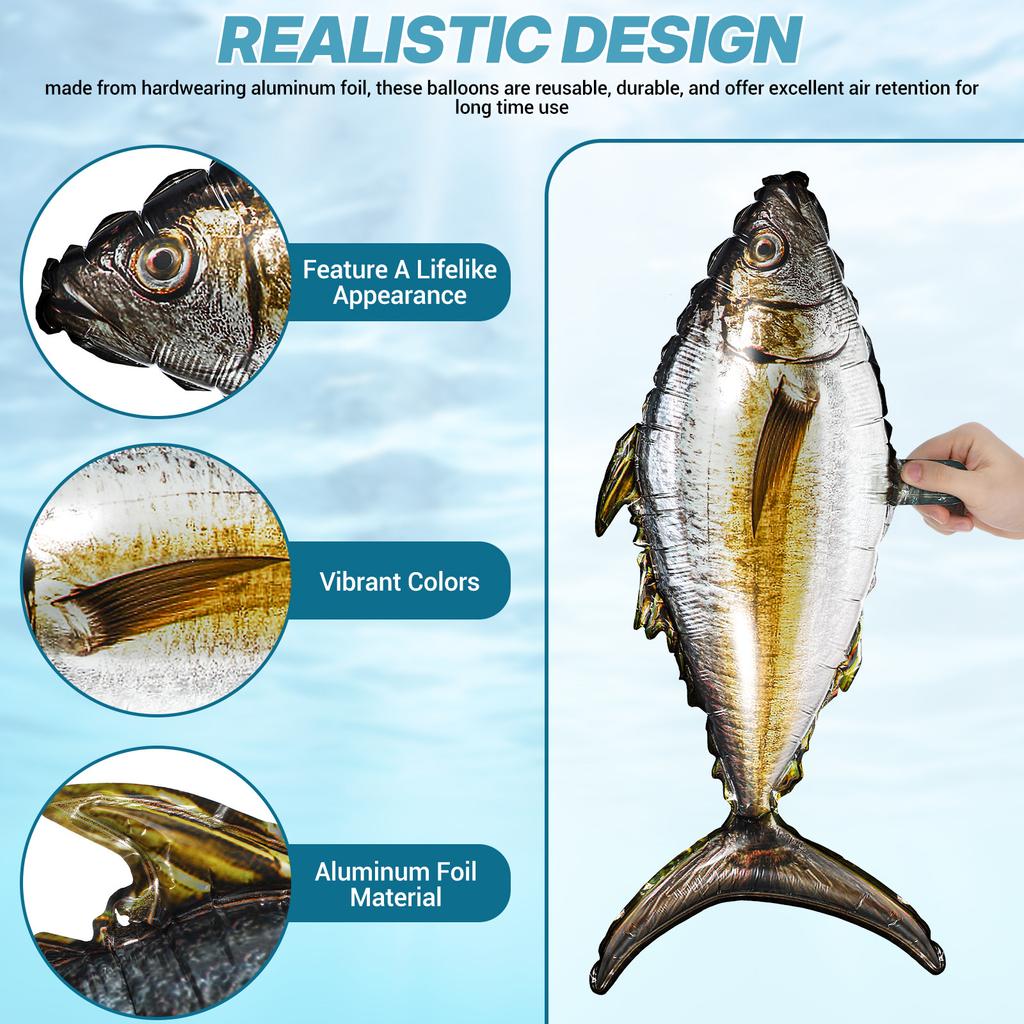 10Pcs Realistic Tuna Inflatable Balloons Aluminum Foil Ocean Fish Party Decorations Fishing Theme Birthday Supplies