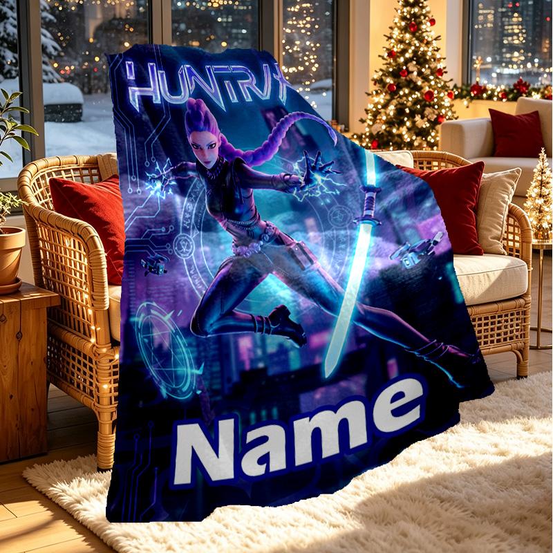 Custom Name Personalized Kpop Demon Hunter Print Blanket, Home Decor, Bedroom, Sofa, Camping, Couch, Gifts for Birthday Christmas