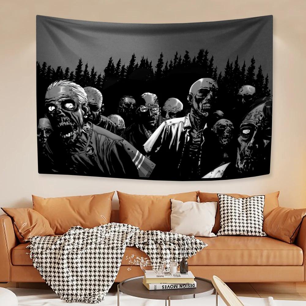 Home Decor Dark Halloween Tapestries Horror Zombie Anime Wall Hanging Carpets Bedroom Or Dormitory Background Party Backdrop