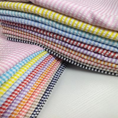 Thin Seersucker Plaid Fabrics By Meters for Summer Clothes Dress T-shirts Shirt Sewing Strip Needlework Soft Cloth Red Pink Blue