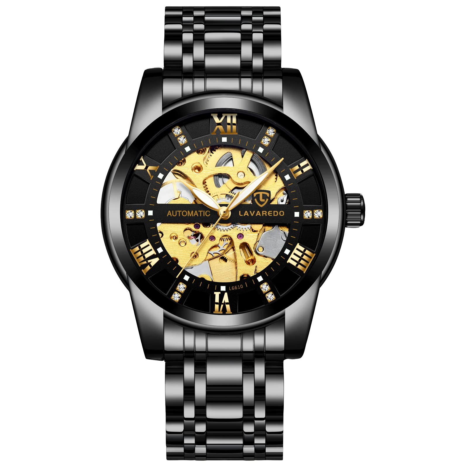 

Tevise Men s Skeleton Watch Black Stainless Steel Waterproof Automatic Roman Numerals Dial
