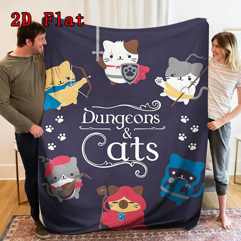 Dungeons & Kitties 2D Flat Pattern Flannel Blanket High Quality All Seasons Warmth and Comfort Perfect for Christmas Gifts.SMT0917207