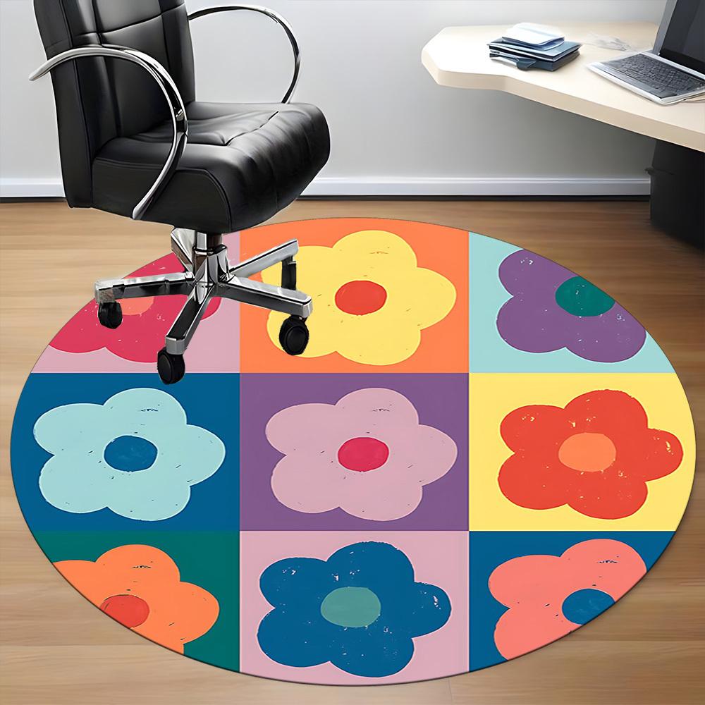 1PC Floral Pattern Office Round Area Rug, Mat Suitable For Office, Under Office Chairs Bedroom Living Room Home Decor, Room Deco