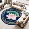 Lotus-Round Rug – Easy-Clean Meditation  Living Room Decor Rug with Chinese Floral Motif