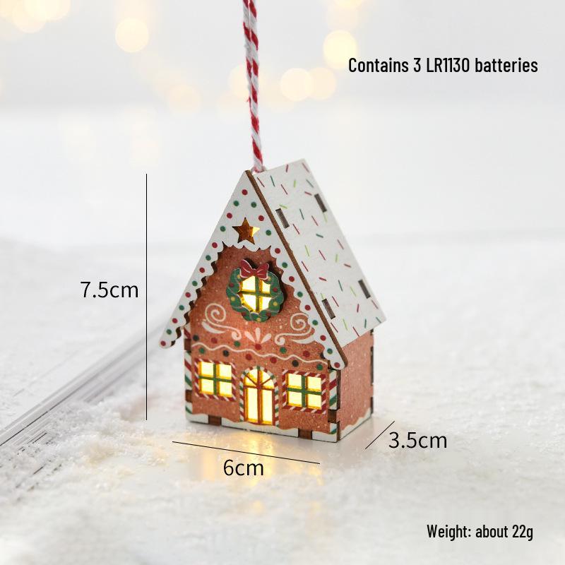 NUCHI Luminous Wooden Christmas Tree Ornaments - Small House Pendant Decorations