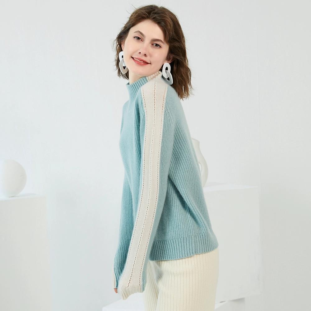 Women's Half High Collar Cashmere Sweater Loose Sweater Solid Knit Long Sleeve