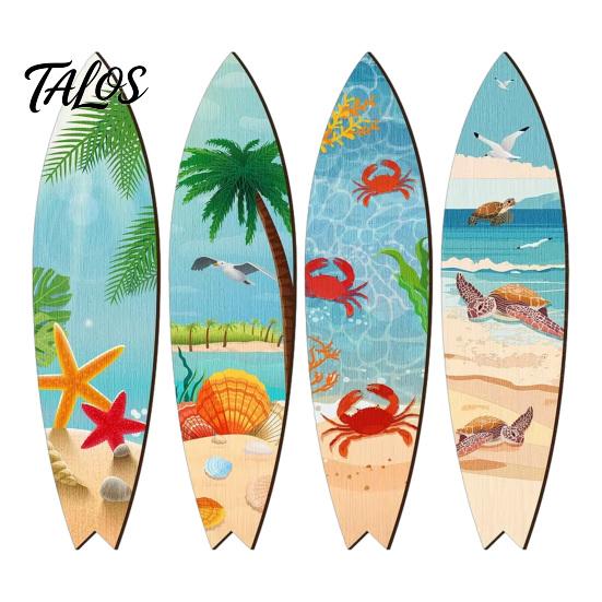Tropical Beach House Ornament 4Pcs Wooden Surfboard Wall Hanging Decoration, Summer Seaside Art Signs, Party Lightweight Theme Pendant for Bathroom