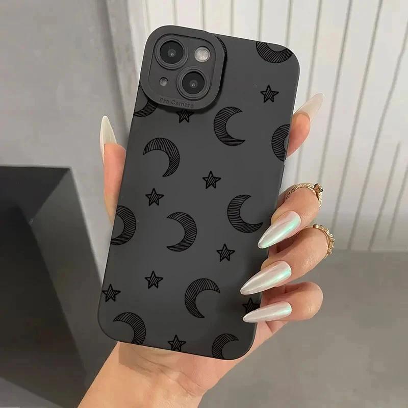 Custodia per Telefono Nera Stile Gotico con Labbra per iPhone 15 14 13 12 11 Pro Max XS X XR 7 8 Plus SE 2020 Mini Cover Morbida in Silicone Antiurto