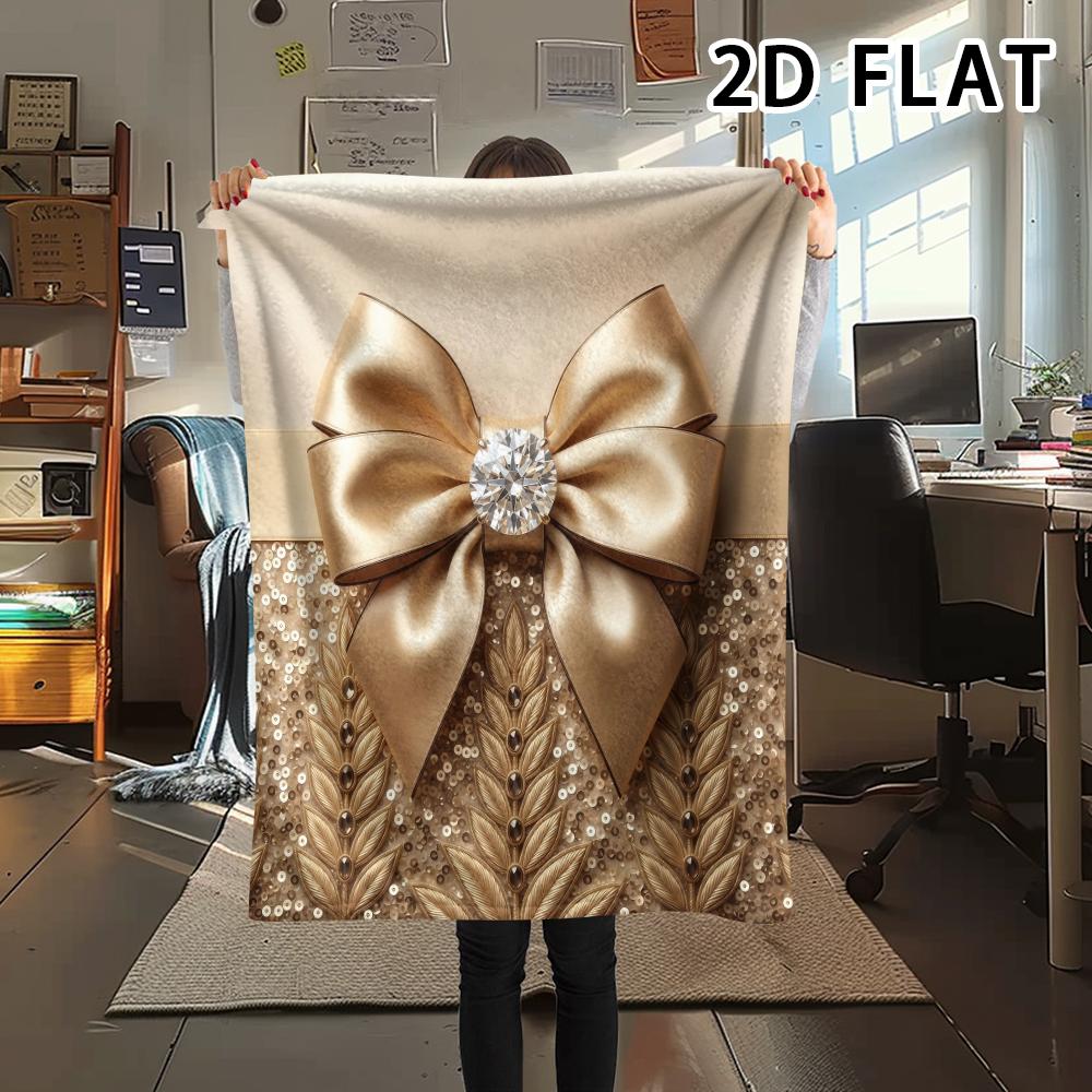 1Pc 2D FLAT Luxury Bow Print Flannel Blanket,High quality Comfortable for All Seasons,Home Decor,Warmth and Comfort,Perfect for Christmas Gifts
