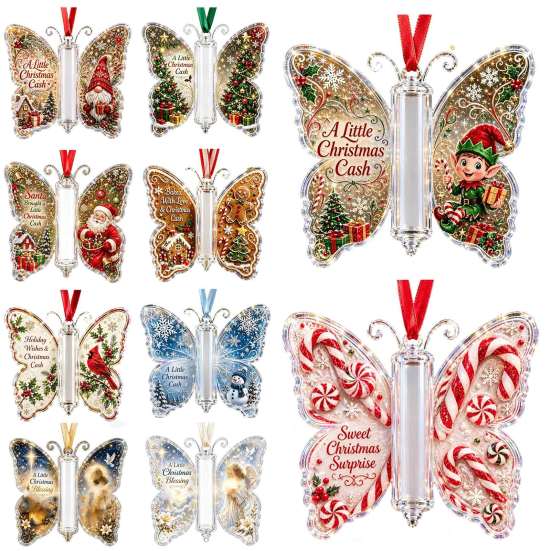 Weihnachtsbaum-Hänge-Dekoration Bargeld-Geschenk-Schmuckstück, Acryl-Schmetterling Geldhalter mit Eingebaut?in Ornament für durchsichtiges Fach, Weihnachtsbaum,