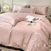 Hepburn Series: Luxurious Floral Embroidery Cotton Bed Sheet Set - Skin-Friendly, Fitted Style, Four-Piece