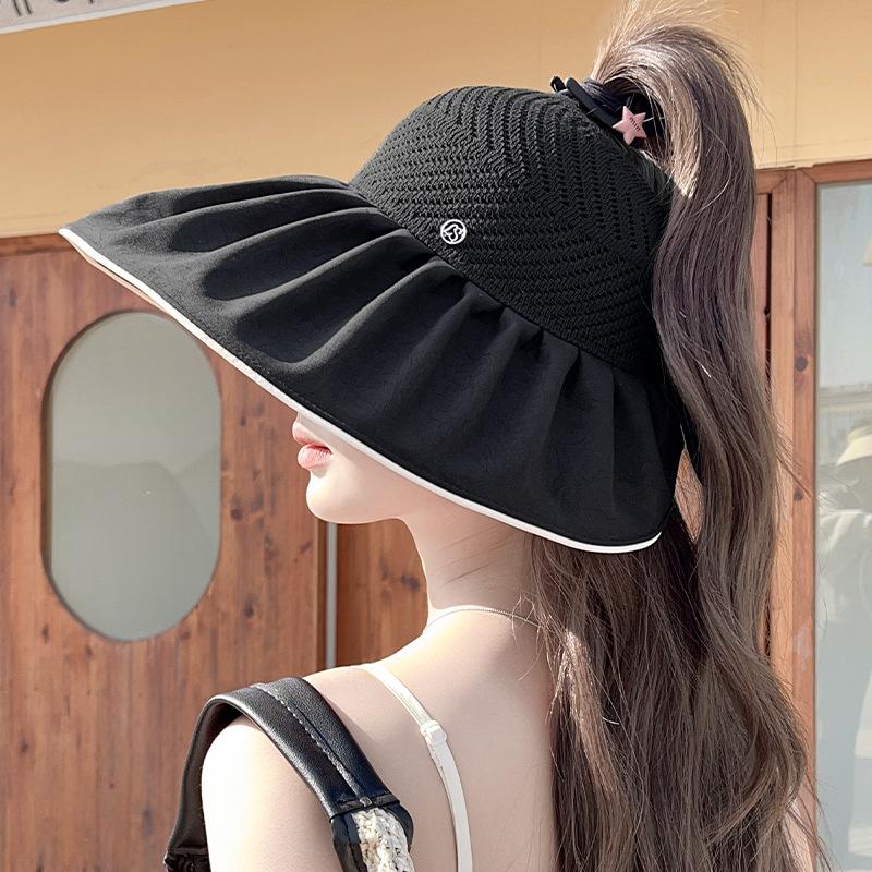 

Женская шляпа-панама с открытым верхом, летняя шляпа с большими полями для дома, защита лица, уличная пляжная прохладная шляпа, защита от УФ-лучей, солнцезащитная шляпа One size