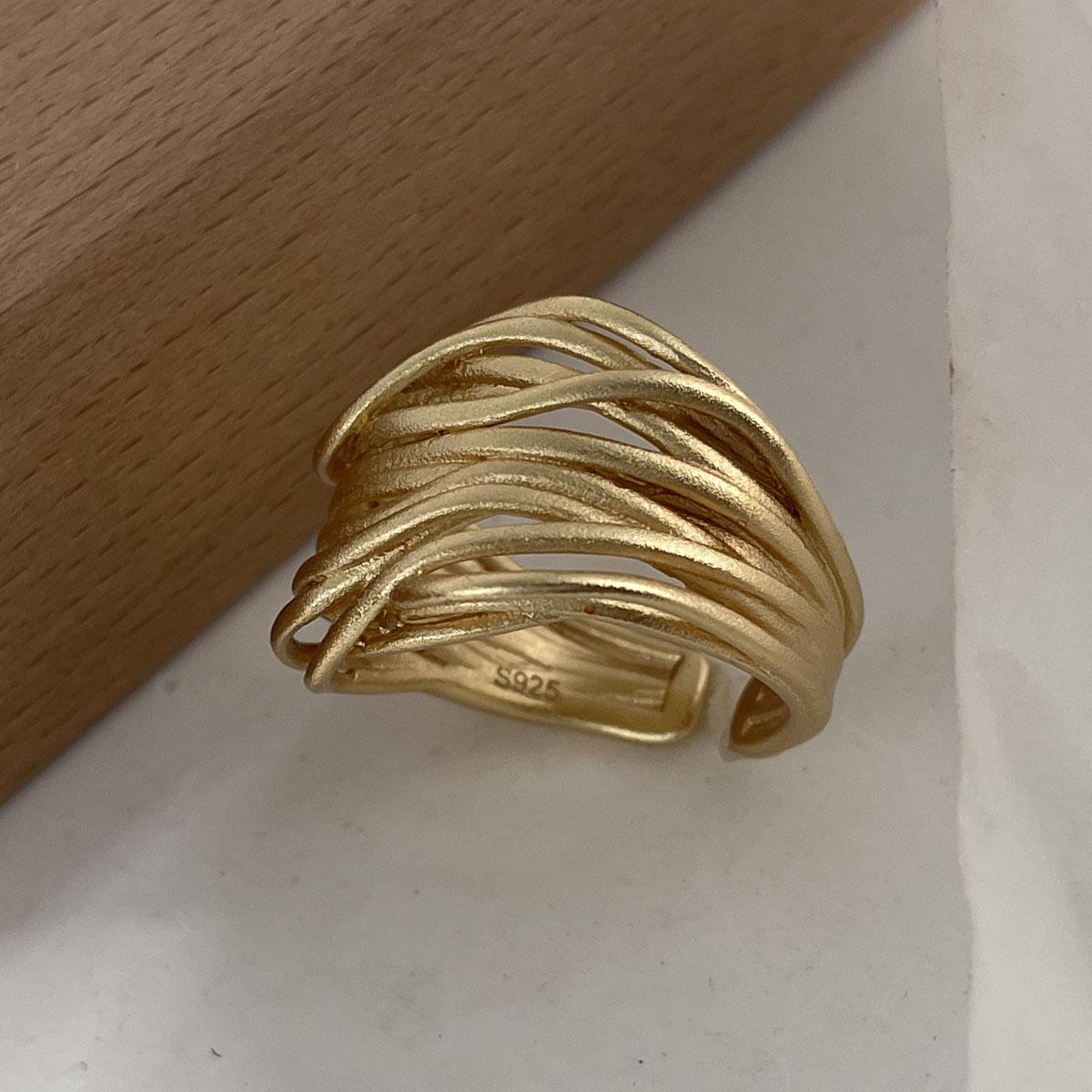

BF CLUB 925 Sterling Rings for Women Fashion Geometric Handmade Irregular Gold Heart Ring Party Birthday Gift resizable
