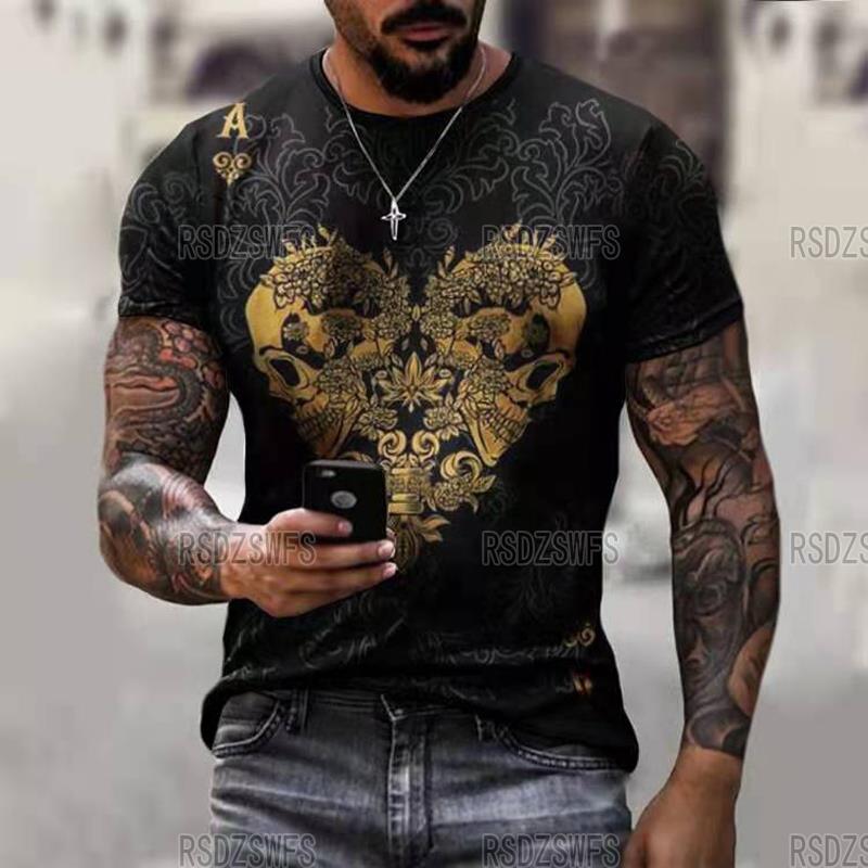 Horrible Skull Spades Poker T-Shirt Casual Men Summer 3D-Print Extra-Large T-Shirt 2024 Comfort Breathable T-Shirt Tops S-6XL