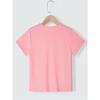 European Sizes Girls' Summer Short Sleeve T-Shirt - Casual Crew Neck with Heart & Letter Print, Soft Knit Top for Beach Outings & Casual Attire